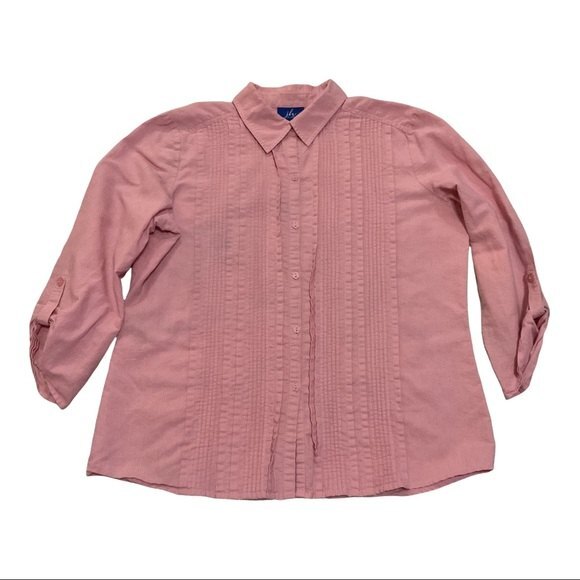 JH Collectibles Pink Pleated Flower Button Down Shirt Large Cottagecore Casual - Picture 1 of 6